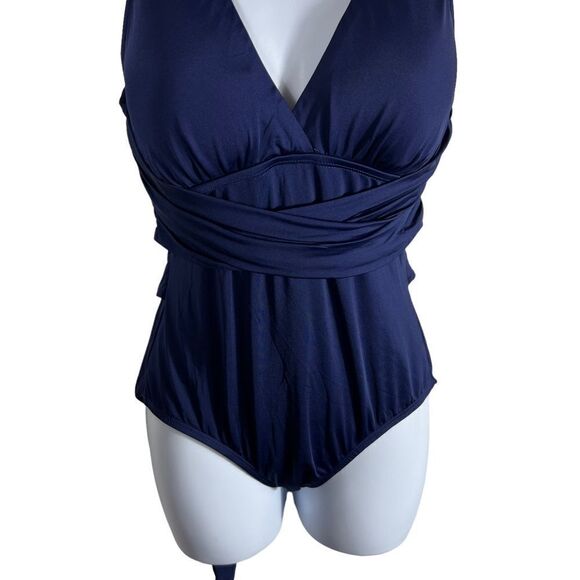Jantzen Navy Blue Body con Slimming Halter Style One Piece Bathing Suit - Picture 4 of 9